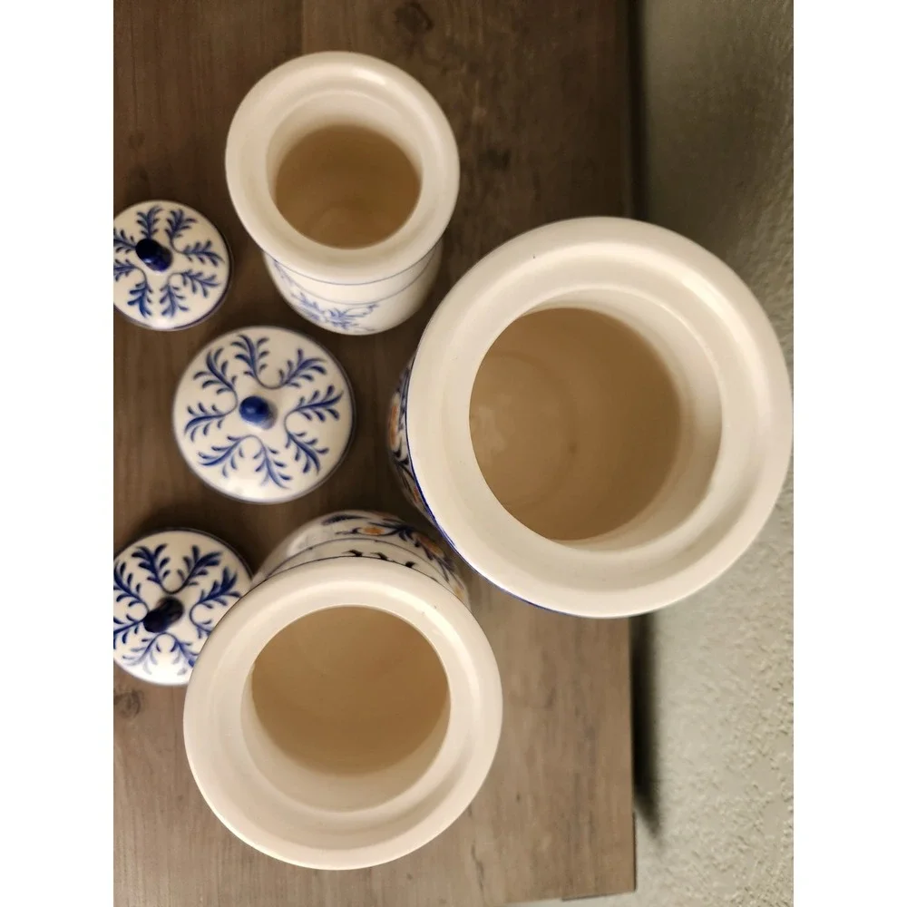 Royal Sealy Heritage Kitchen Canister Set+Lids 3 Pc 1950s Coffee Tea Sugar READ